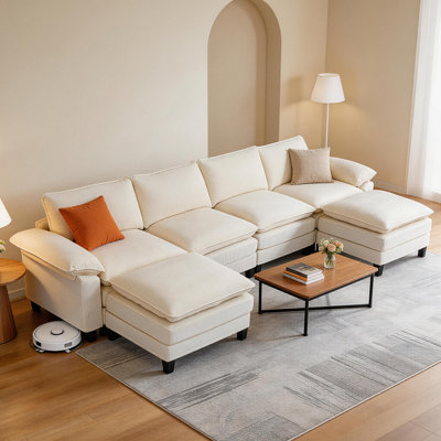 147'' Modular Sectional Sofa With Removable Linen Fabric Covers