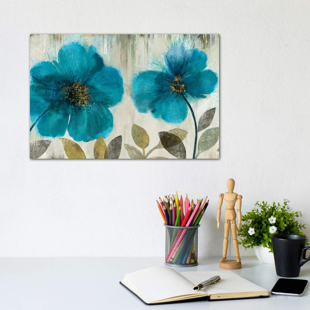 Teal Flowers by Asia Jensen - Wrapped Canvas Painting Print