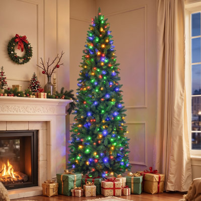 Arbre de Noël illuminé 9 pi, arbre de Noël mince au crayon, lumières DEL blanc chaud