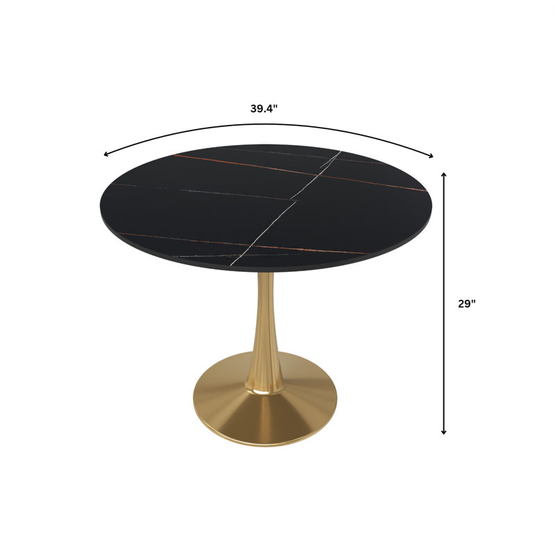  Bristol 24" Round Dining Table with Sintered Stone Top and Black Stainless Steel Pedestal Base - Seats 2-3 Person for Kitchen and Dining Room