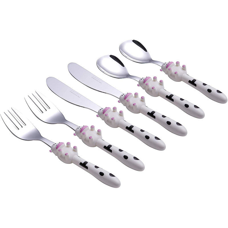 Children''s Cutlery Stainless Steel 6Pcs Set/Kids Cutlery/Toddler Utensils/Flatware - 2 X Forks, 2 X Safe Dinner Knives, 2 X Dinner Spoons - Cows
