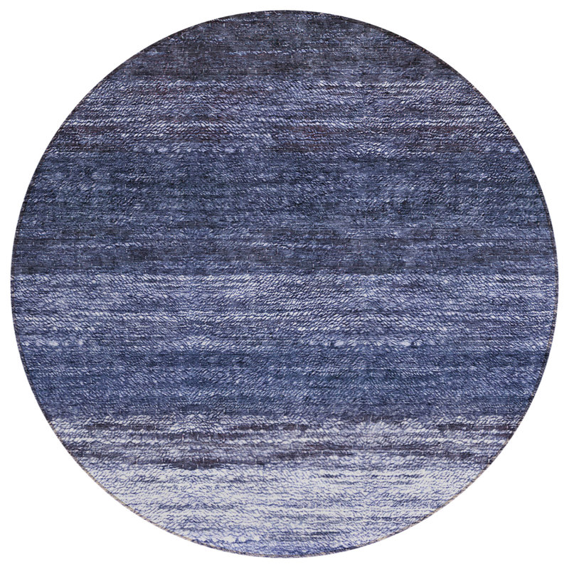 Tapis d'intérieur rond lavable ombre bleu marine et ivoire 8 pi