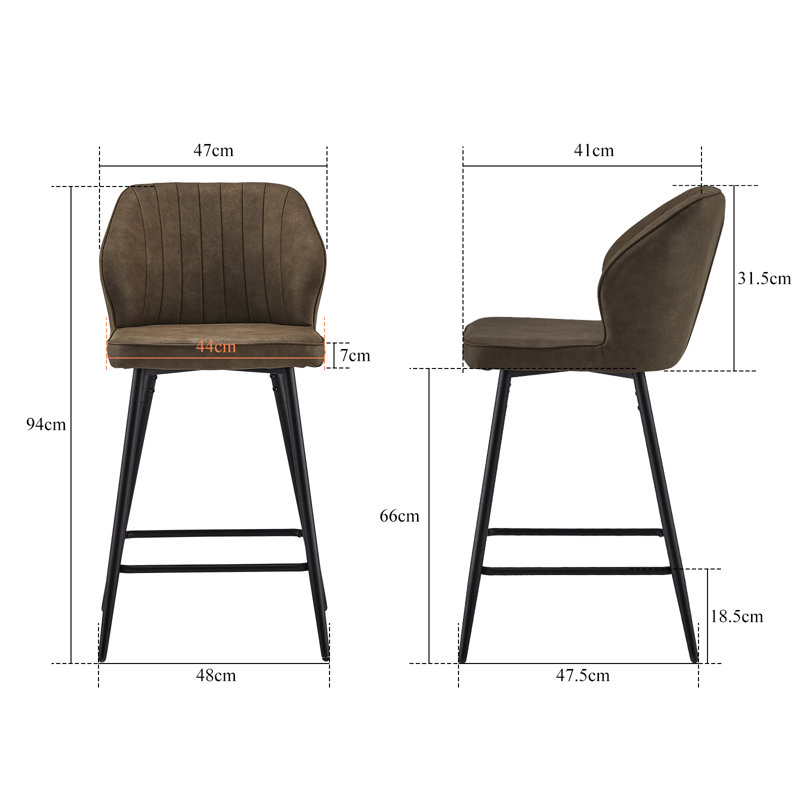 Konate Upholstered Counter Stool with Metal Frame, Brown