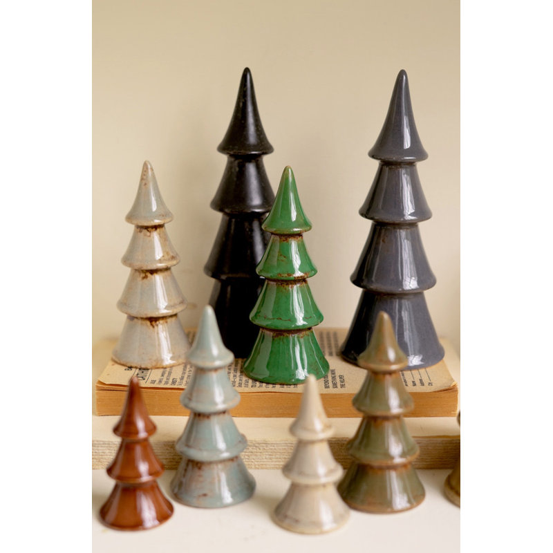 Ensemble de dix arbres de Noël en céramique Kalalou - Décoration des Fêtes fabriquée à la main