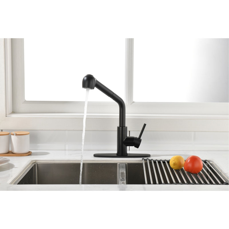 Robinet de cuisine escamotable noir mat, robinet d'évier à poignée simple avec bec haut tournant à 360 °. Corrosion et finition rouille pour une utilisation prolongée. Gérez facilement le débit d'eau à une poignée. Acier inoxydable