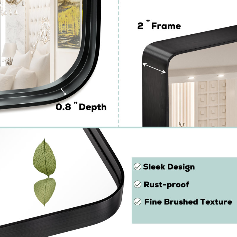 Miroir mural Brayner, Noir, 30 po x 60 po
