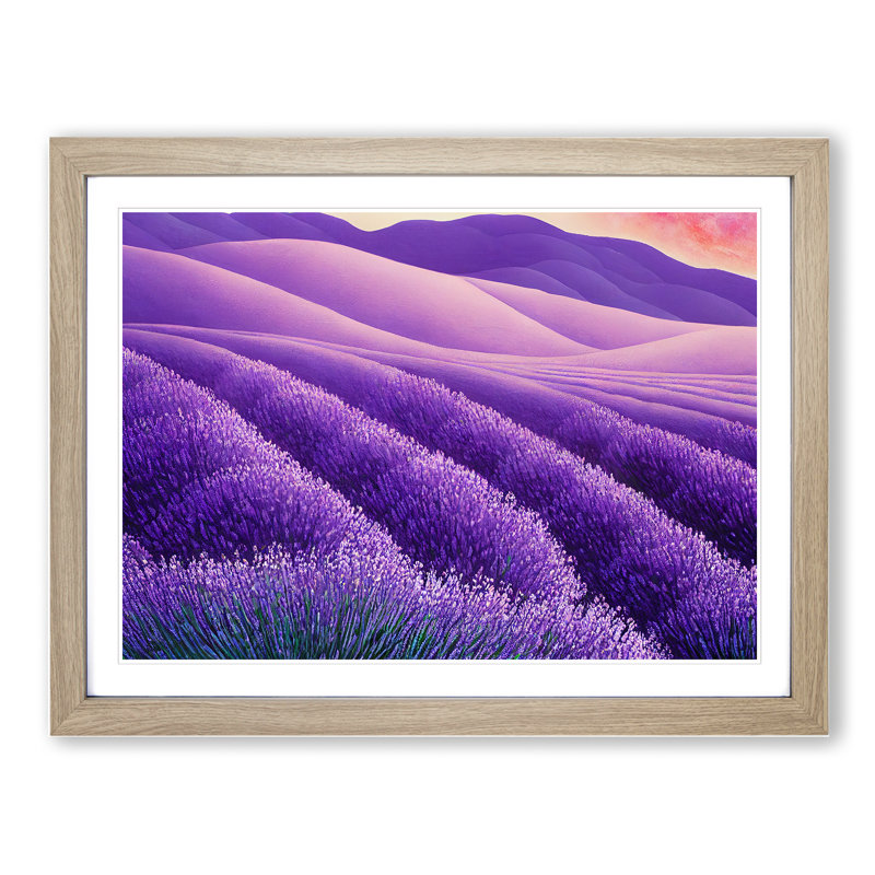 Spellbinding Lavender Flower Field - Framed Print, 46cm H x 64cm W, Oak Frame