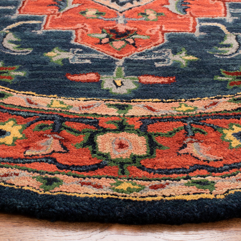 Downe Hand Tufted Wool/Cotton/Latex Oriental Rug in Gold/Blue/Red, Rectangle 3' x 5'