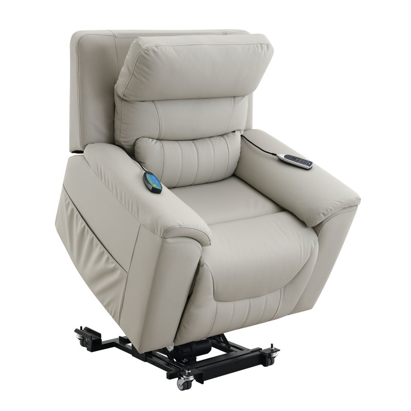 Marsha Light Gray Silicone Synthetic Leather Power Motion Recliner With Lift