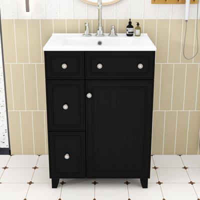 Chic 24-Inch 2 Drawers Bathroom Vanity with Ceramic Sink and Space-Saving Design