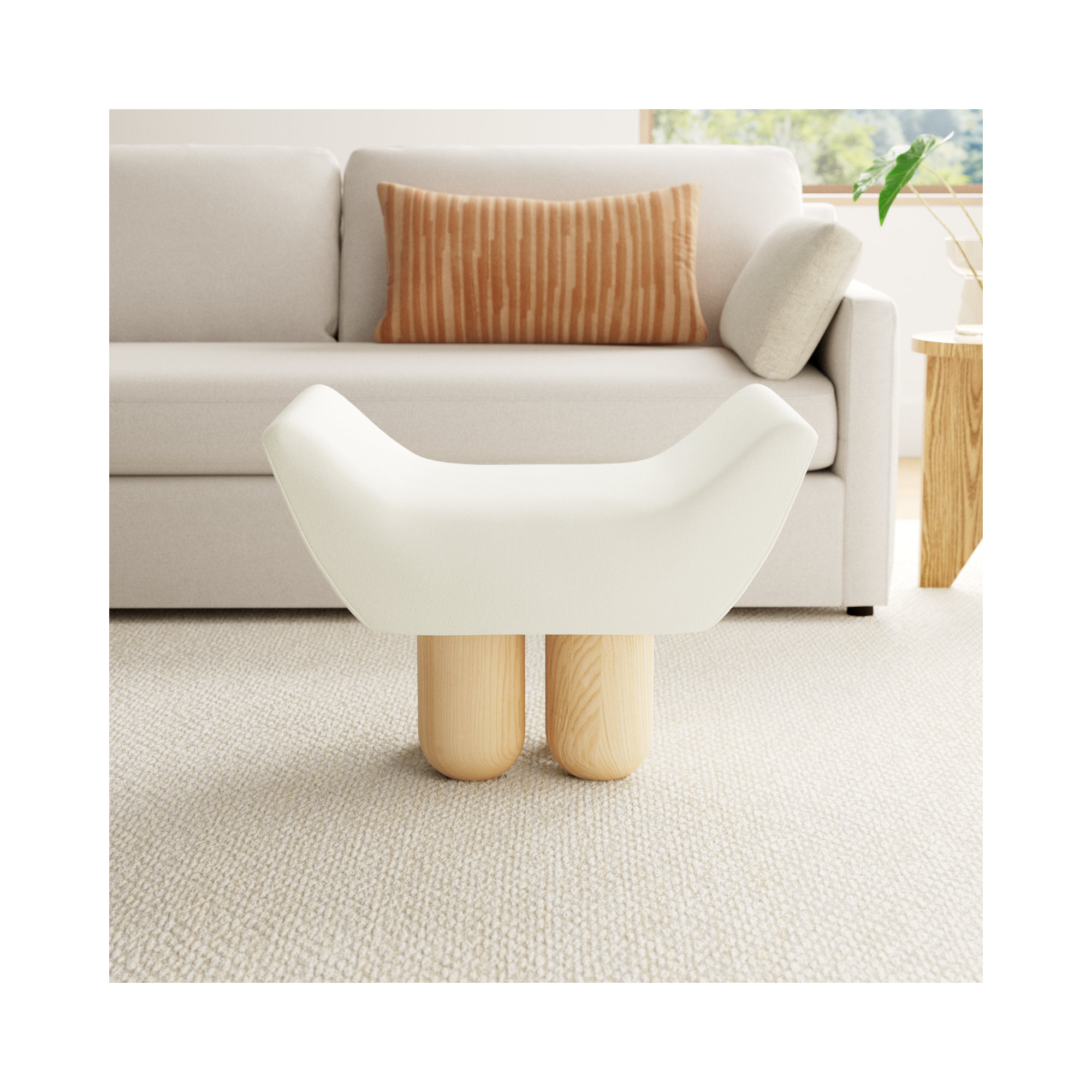 Lydie Upholstered Ottoman, Ivory Fabric