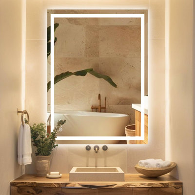 Super Bright Front & Back LED Lighted Bathroom Vanity Mirror Wall Mirror, Tempered Glass, 3 Colors Temperature & Dimmable & Anti-Fog, with UL, RoHS, ETL & 3-Year Warranty