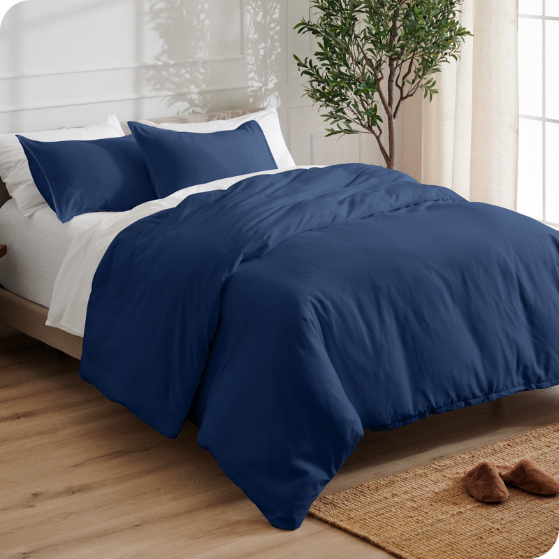 Premium Microfiber Duvet Cover and Sham Set, Dark Blue, Full/Queen Duvet Cover + 2 Standard Shams