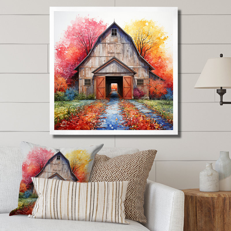 Impression sur toile Barn Symmetry Pointillism I, H 30 po x l 30 po x P 1 po, Cadre simple blanc