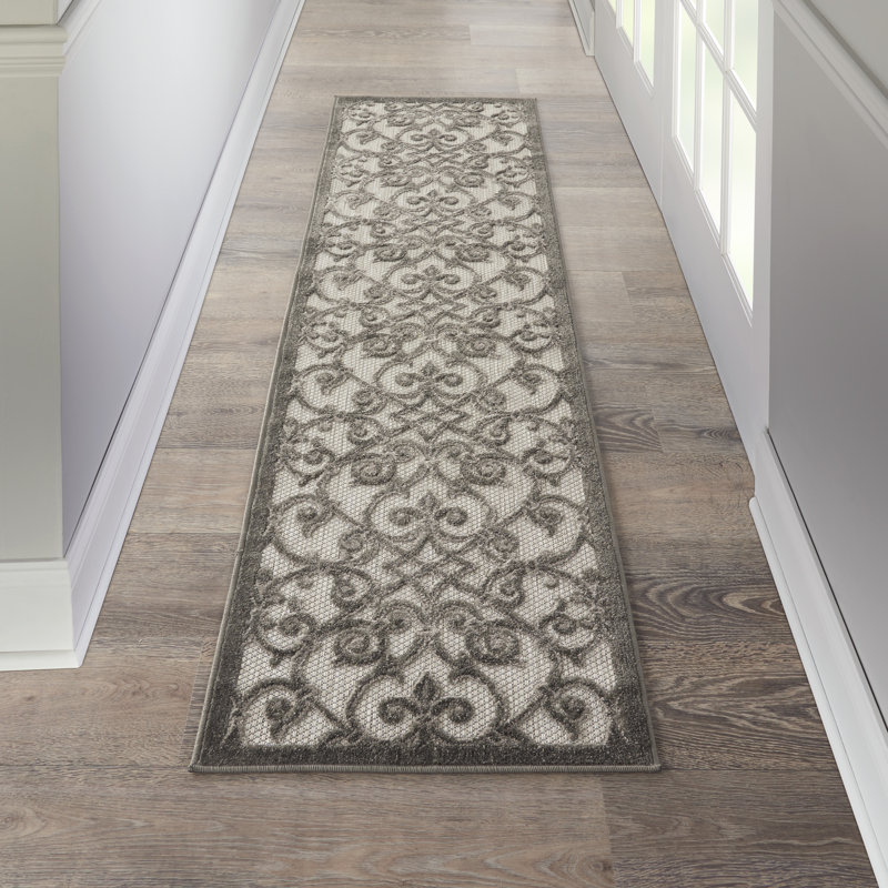 Tapis gris Ikat Newton, Tapis de couloir 2 pi 3 po x 10 pi