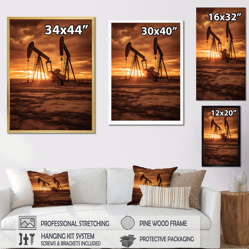 «Sunrise Oil Drilling Rig Horizon», reproduction sur toile, Toile tendue, H 40 po x l 30 po x P 1,5 po