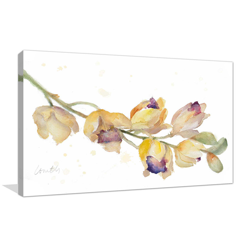 «Orchid Bud Branch», reproduction de peinture à l'aquarelle, H 18 po x l 30 po x P 1 po, Toile tendue