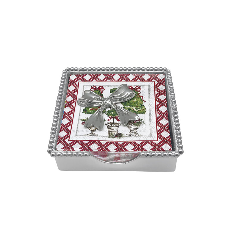 Christmas Topiary Bow Beaded Napkin Box Set