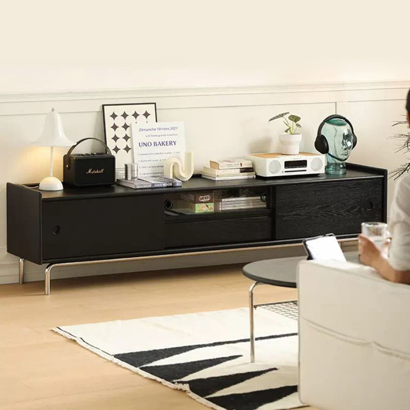 Modern Black Solid Wood TV Stands, 20.08”H x 78.74”L x 15.75”W."