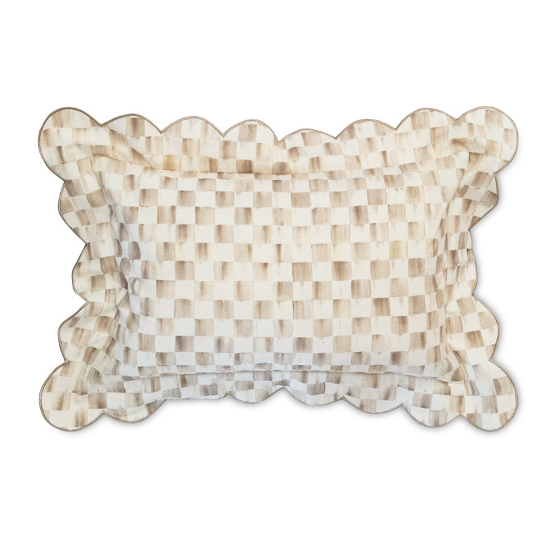 Mocha Check Reversible Scalloped Pillow, Brown/White, Rectangle 6"H x 14"W