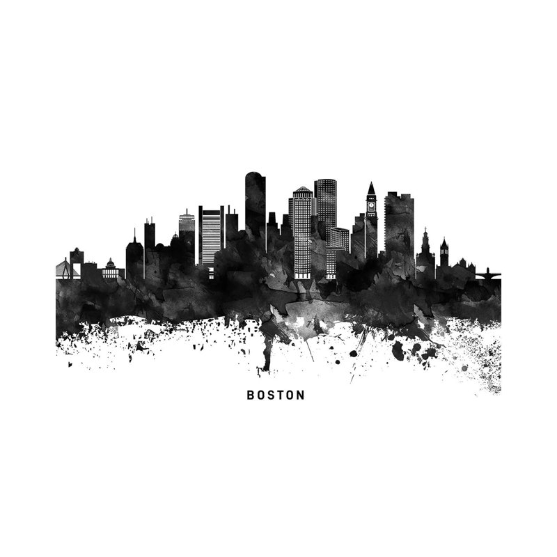 Boston Skyline Black and White 1 Piece Wrapped Canvas Painting, 20.32cm H x 30.48cm W x 1.905cm D
