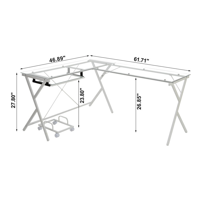 Bureau d'ordinateur en verre transparent Avelyn, Blanc