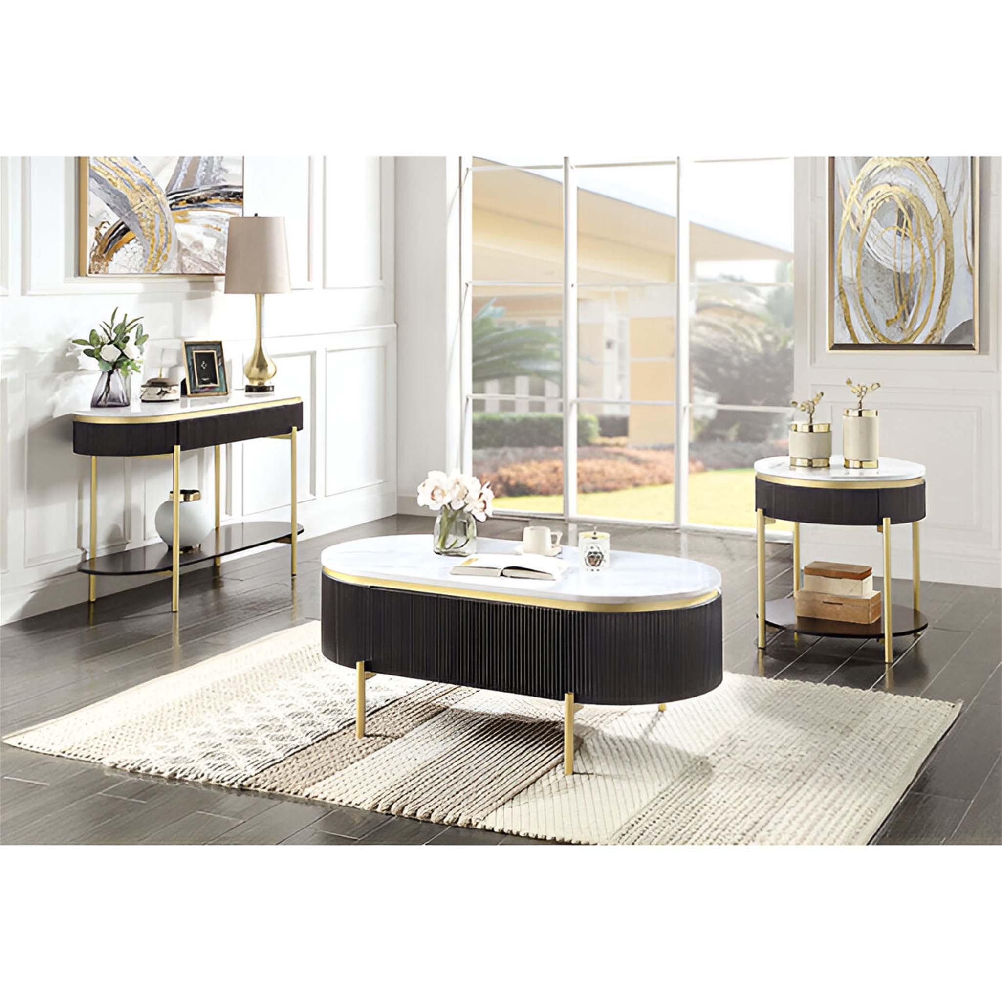 Everly Quinn Gorgeous Faux Marble Top Sofa Table With Gold Frame And ...