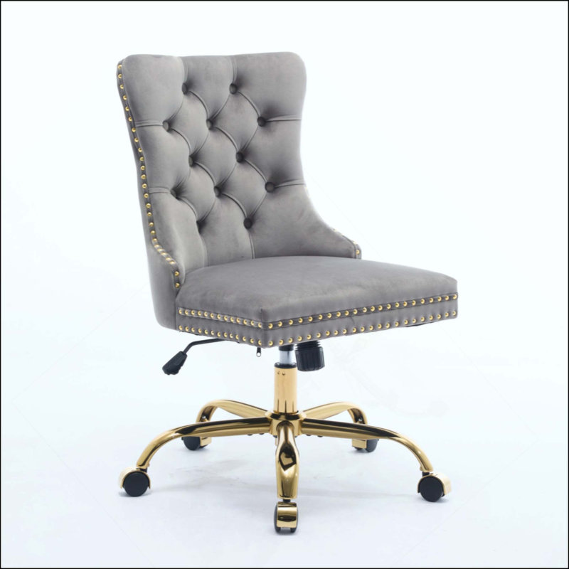 Fauteuil de bureau, siège de bureau en poils de lapin artificiel avec base en métal, chaise de bureau pivotante réglable, chaise de coiffeuse