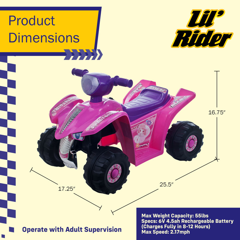 4 roues pour enfants - Voiture tout-terrain à piles de 6 V pour enfants de 3 à 6 ans - Jouets pour tout-petits avec des décalques de princesse par Lil’’Rider (rose)