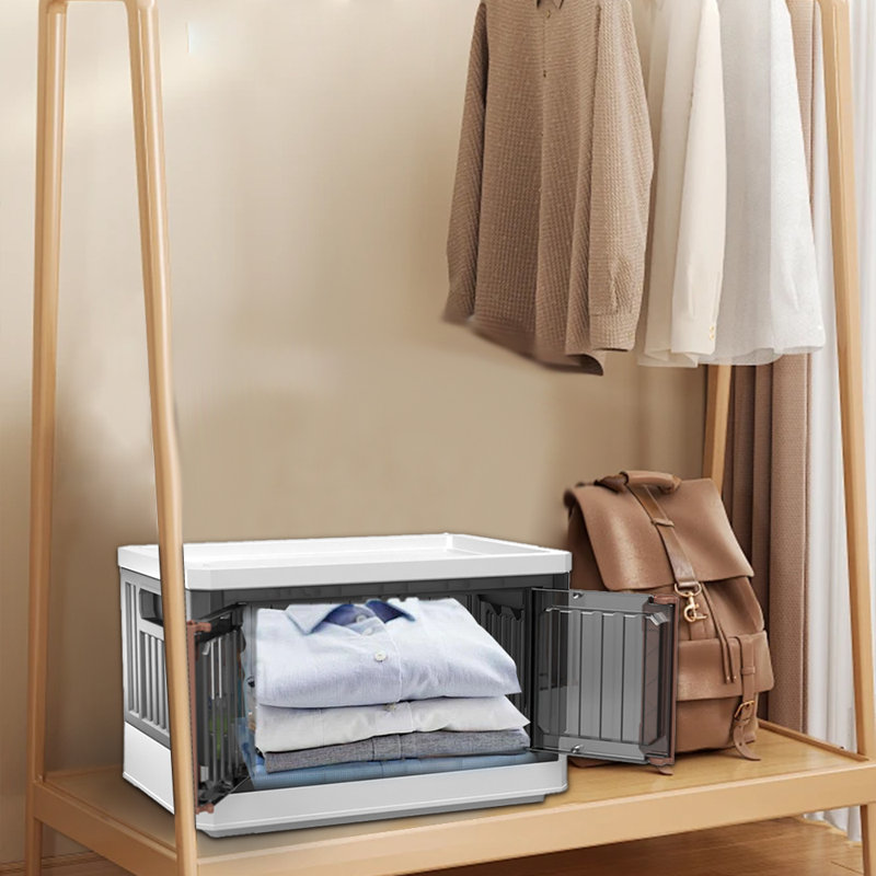 With lid,wheels and foldable stackable storage box, multifunctional storage box with door, 33.2qt., Brown/White