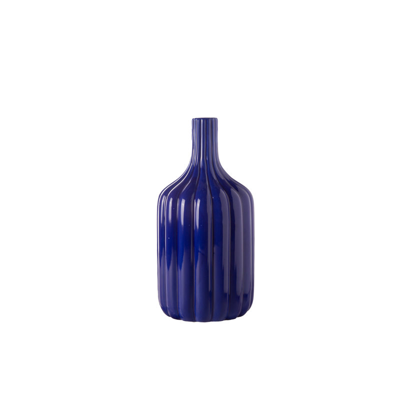 Vase bouteille en céramique à finition brillante bleu de cobalt
