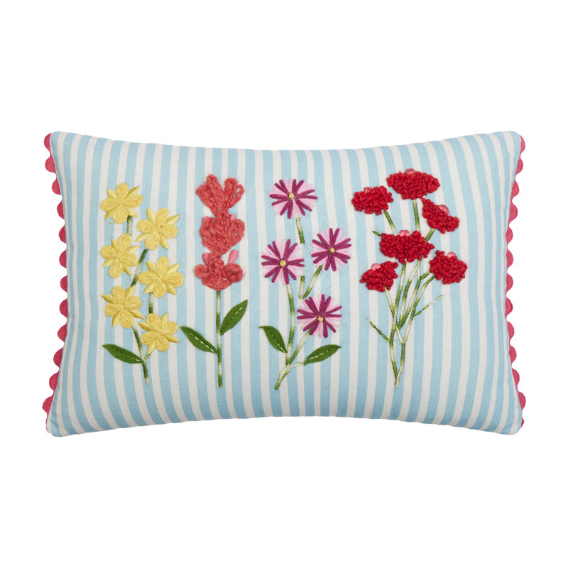 Oreiller brodé à rayures bleues, Rectangle 12"H x 18"W