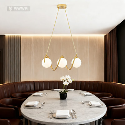 Lustre moderne Spoutnik avec 3 globes en verre, luminaire linéaire à hauteur réglable pour salle à manger, îlot de cuisine, salon, conception à spirale dorée et blanche à intensité variable