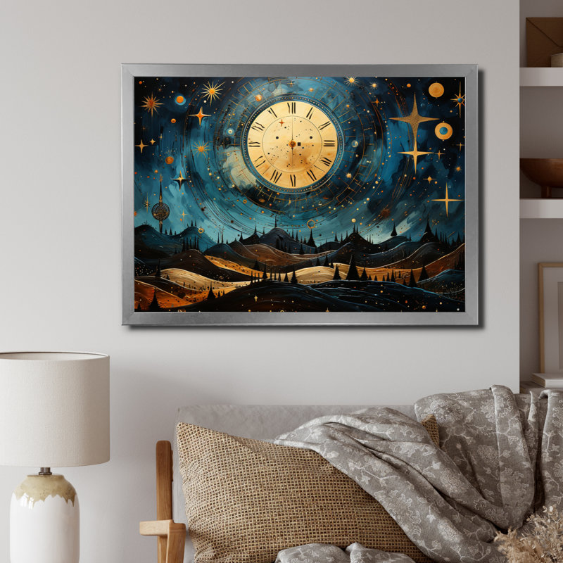 Astrologie étoilée de l'oracle, reproduction encadrée sur toile, Cadre photo argenté, H 30 po x l 40 po x P 1,5 po
