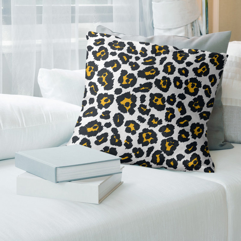 Housse de coussin carrée, Blanc / Noir / Jaune, Croisé en coton, 18" x 18"