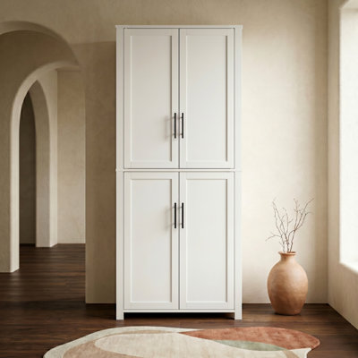  67" Tall Shaker Wooden Pantry Storage Cabinet with 4 Adjustable Shelves, White
