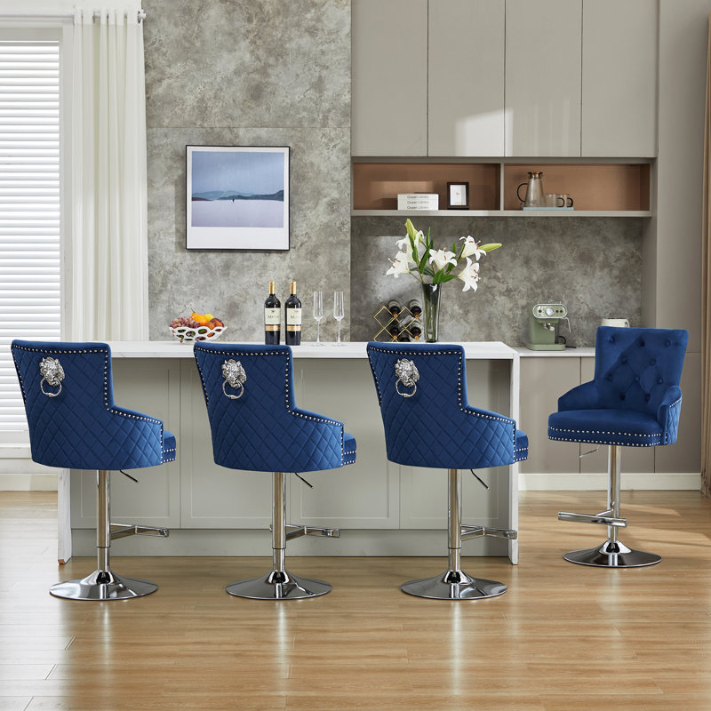 Tabouret de bar pivotant à hauteur réglable Jakhai, Chrome, Bleu très foncé