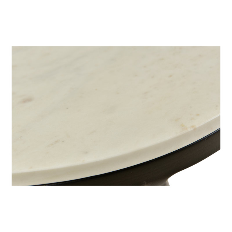 Round White Marble Top End Table with Black Metal Base