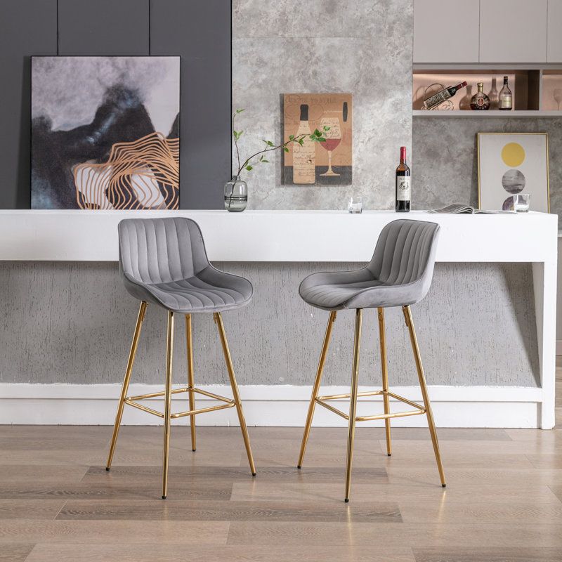 2 tabourets de bar 30 po en velours gris avec repose-pieds, Gris