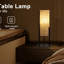 Modern Table Lamp, Upright Beige Linen Drum Shade, Black Metal 22 Inch