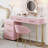 Pink Dressing Desk With Velvet Upholstery, 5 Spacious Drawers, Marble-Like Tabletop, Padded Chair, Gold Metal Accents And Installation Upholstered Vanity Sticker Top, Support, Left/Right Adjustable In-711041284