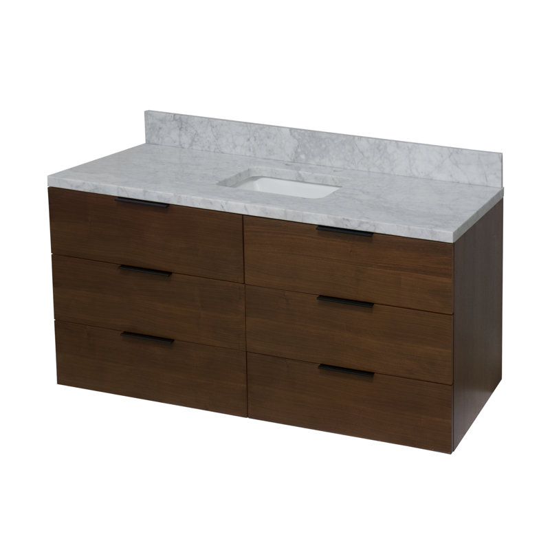 Ensemble de meuble-lavabo simple mural 60 po Mitchell, Gris marbre, Noyer brun