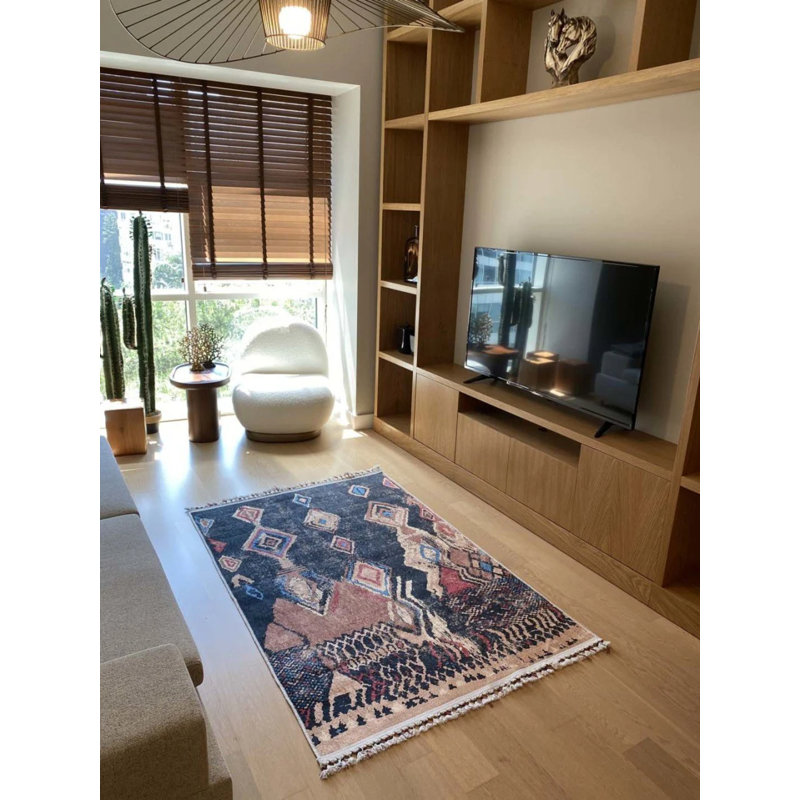 Coton à imprimé numérique marocain Toscana Tapis chenille antidérapant, Rectangle 5 pi 3 po x 11 pi 6 po