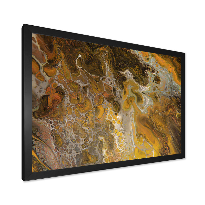 Marbre brun et jaune - art moderne sur toile, H 12 po x l 20 po x P 1 po, Toile avec cadre noir