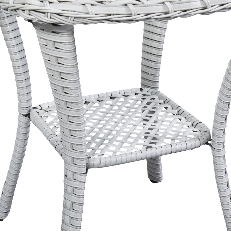 20 inch Patio Side Table, Outdoor Patio Wicker Square End Table Double Storage Layer, All-Weather Rattan Coffee Tables Porch Furniture for Backyard Poolside Garden