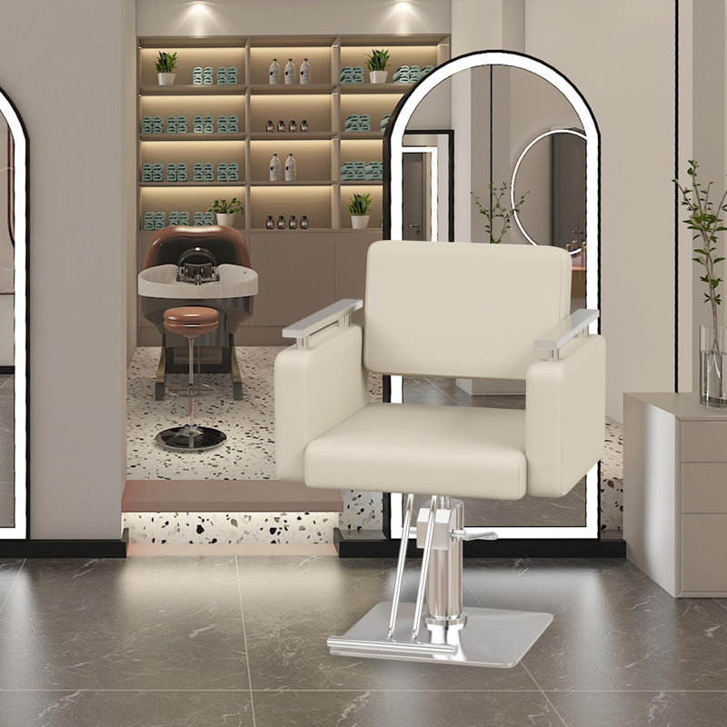 Fauteuil de barbier, fauteuil de salon robuste d'une capacité de 440 lb avec pompe hydraulique, fauteuil de beauté pivotant à 360 ° à hauteur réglable pour coiffeur, coiffeur, spa, salon de beauté (blanc