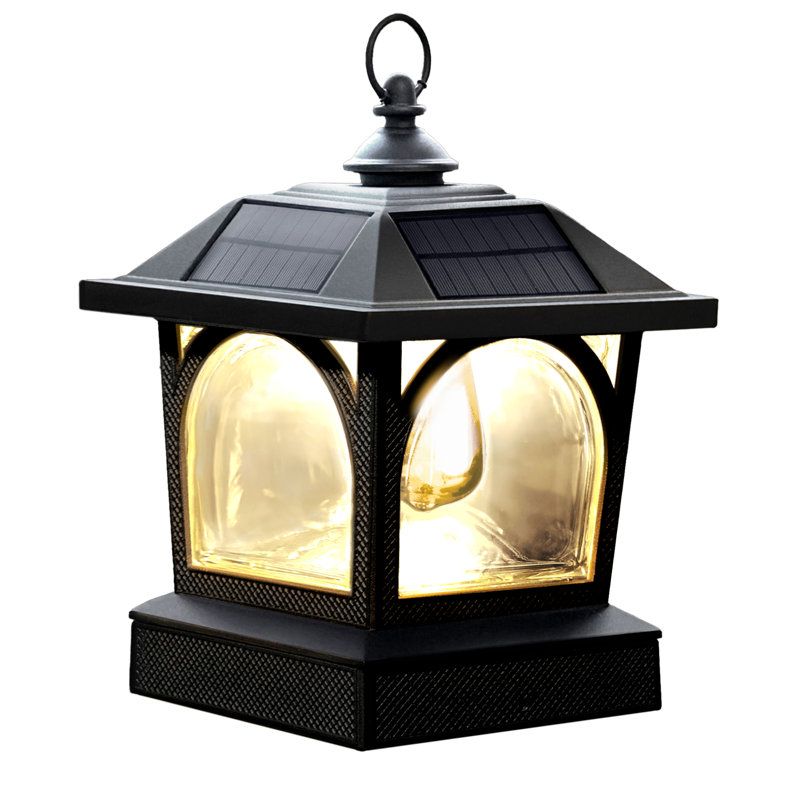 Black Aluminum LED Solar Post Cap Lantern