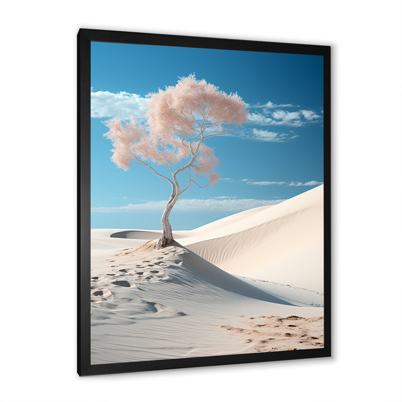 Arbre sur une dune blanche sur toile, Cadre photo noir, H 40 po x l 30 po x P 1,5 po