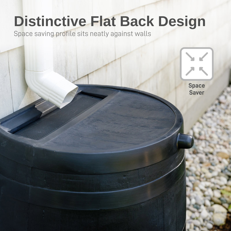 RTS Home Accents 50 Gallon Eco Rain Barrel, Black, Plastic