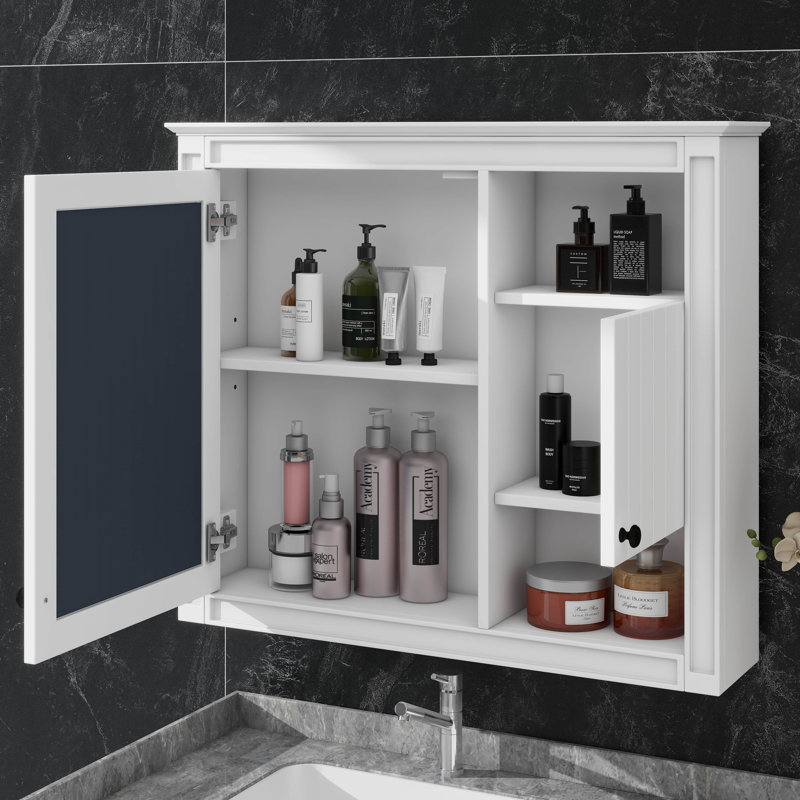 Armoire murale de salle de bain 32 "avec miroir, rangement pour pharmacie au-dessus de la toilette avec 3 tablettes réglables et porte miroir